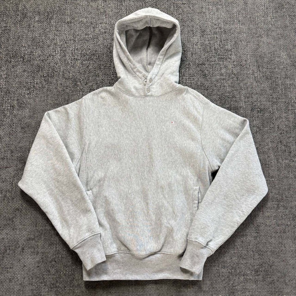 Champion Reverse Weave Hoodie Mens Small Grey Snap Neck Heavyweight Fleece